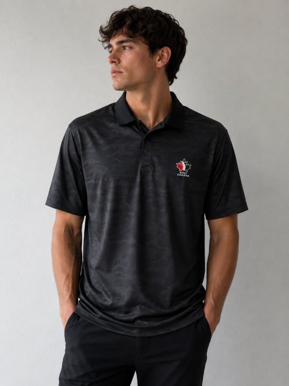 Levelwear Golf Canada Polo Shirt Mens XL Black Camo Performance Stretch Golf